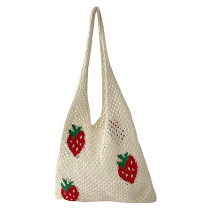 xsrrr Cute Strawberry Cherry Crochet Shoulder Bag for Women Large Shopper Bag Casual Tote Handbags Summer Beach 2024 New Women's Bag