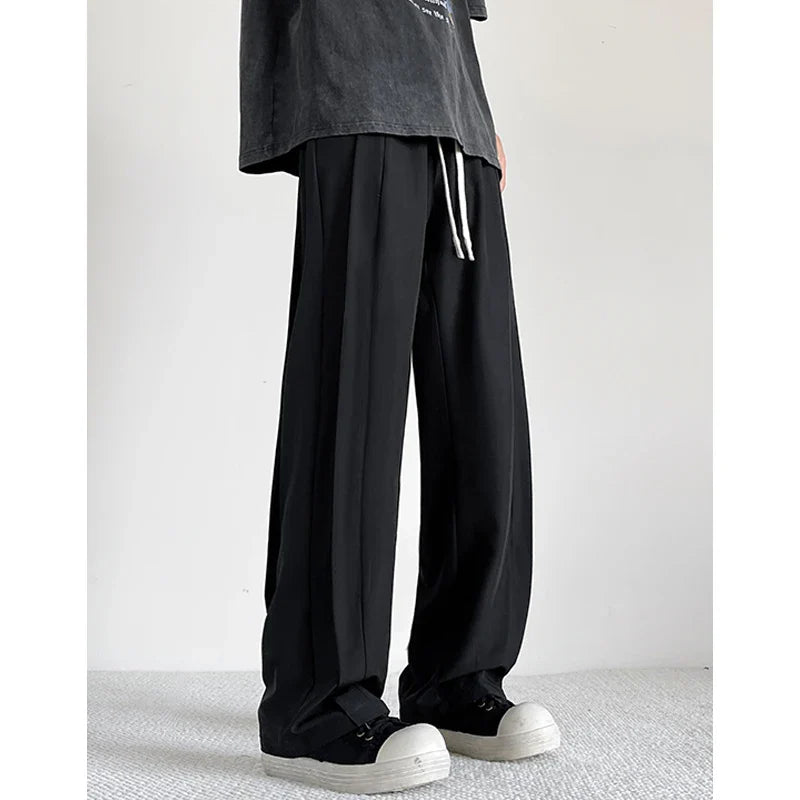 Summer Casual Pants Men Oversized Solid Color Ice Silk Pants Men Streetwear Loose Straight Pants Men Trousers Large Size 5XL