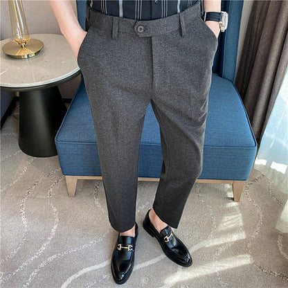 Thick Men's Suit Pants Autumn Winter Brushed Woolen Loose Slim Solid Youth Pants Trend Casual Business Pencil Trousers Oversized