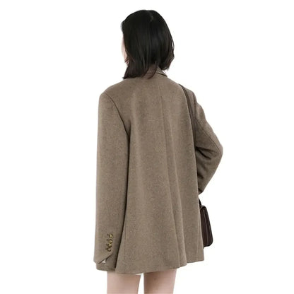 xsrrr WINTER OUTFITS Women Wool Blend Coat Solid Mid Long Woolen Blazer Thick Warm Blouse Women's Overcoat Office Lady Tops Autumn Winter