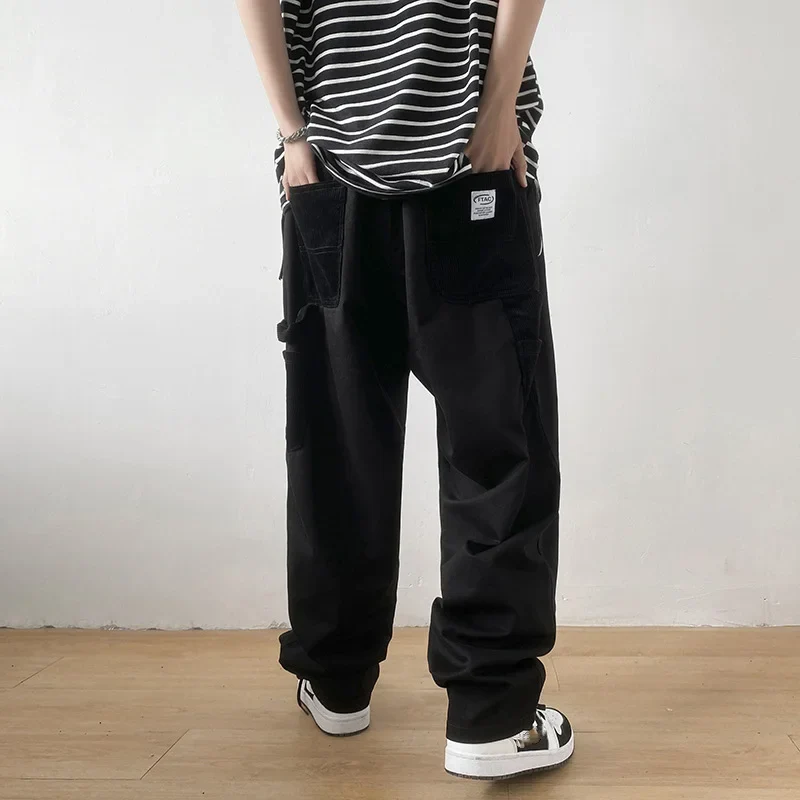 Men's Overalls Vintage Baggy Straight Pants Spring Summer Casual Sweatpants Fashion Oversized Trousers Male Bottoms Y2K Clothes