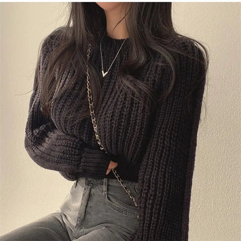 xsrrr FALL OUTFIT Loose Vintage Harajuku Lantern Long Sleeve Women Sweater Korean Autumn Knit Soft Warm Top Chic Pullovers Solid Femme Sweater