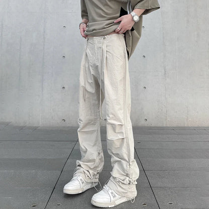 Baggy Cargo Pants Men Y2k Streetwear Bright White Straight-leg Autumn Elastic Waist Wide Leg Casual Oversized Stacked Trousers