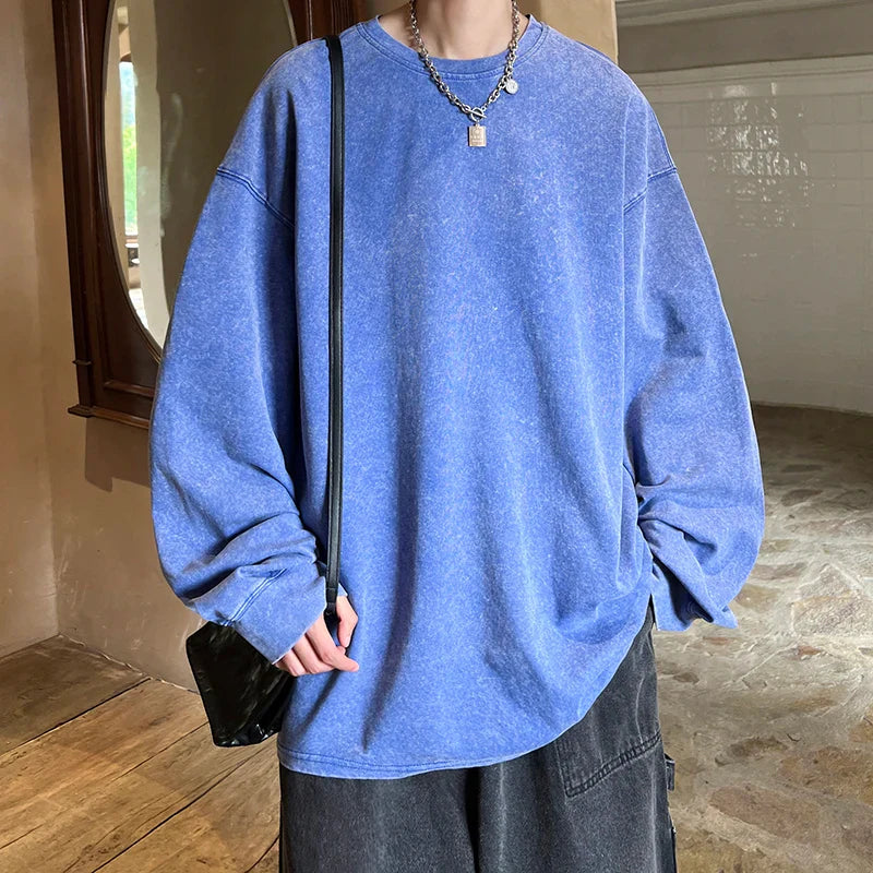 Hip Hop Long Sleeve T Shirt Autumn Fashion Cotton Solid Color Streetwear Loose Oversized T-Shirts