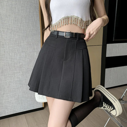 xsrrr Korean Fashion High Waist A-line Mini Pleated Skirts Womens 2024 Spring Summer Casual Short Skirts Femme Skater Skirt