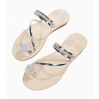 xsrrr Flat Sandals for Women Dressy Summer Sparkly Rhinestone Slide Beach Shoes Women's Dress Shoes Bling Trendy Ladies Sandals