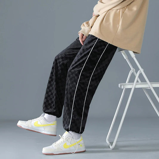 Loose Wide Leg Sweatpants Spring Autumn Oversize Beam Feet Embossed Knitted Casual Pants Sports Trend Classic All-match Trousers