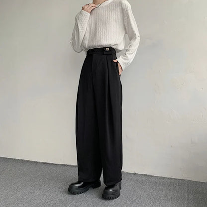 Black Suit Pants Men Fashion Social Mens Dress Pants Korean Loose Oversized Wide Leg Pants Mens Formal Trousers M-2XL