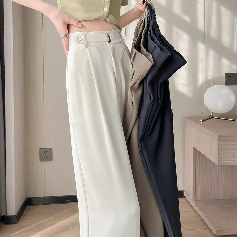 xsrrr Women’s Wide Leg Pants Women Korean Style High Waist Black Trouser Office Ladies Fashion Loose Grey Suit Trousers Streetwear