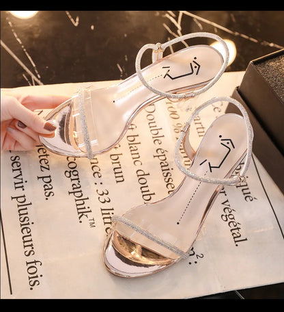 xsrrr Casual Chunky Heels Sandals for Women Summer Elegant Outdoor High Heel Slippers Crystal Sandals Sexy Party Shoes