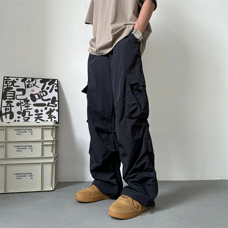 Summer Thin Pants Men Fashion Pocket Cargo Pants Men Japanese Streetwear Hip-hop Loose Straight Pants Mens Oversized Trousers