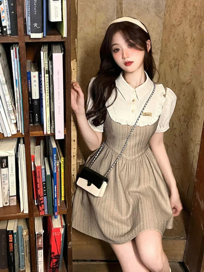 xsrrr DRESS TO IMPRESS Summer Patchwork Elegant Mini Dress Women Ruffles High Waist Sweet Casual Dress Female Korean Style Evening Party Dress Y2k