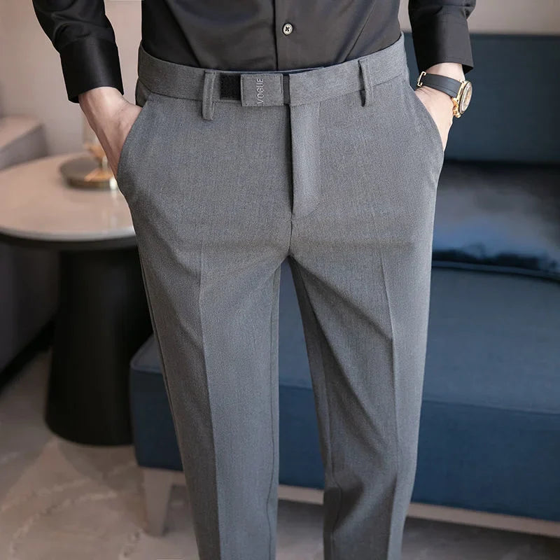 Slim business suit pants men oversize loose straight pants solid color casual embroidery all-match classic trousers four seasons