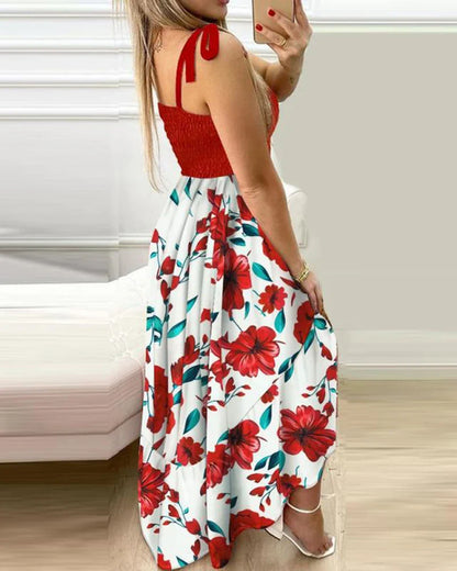 xsrrr Summer Sexy Spaghetti Strap Floral Print Maxi Dress For Women Casual Elegant Chest Wrap Long Woman Beach Dress Holiday