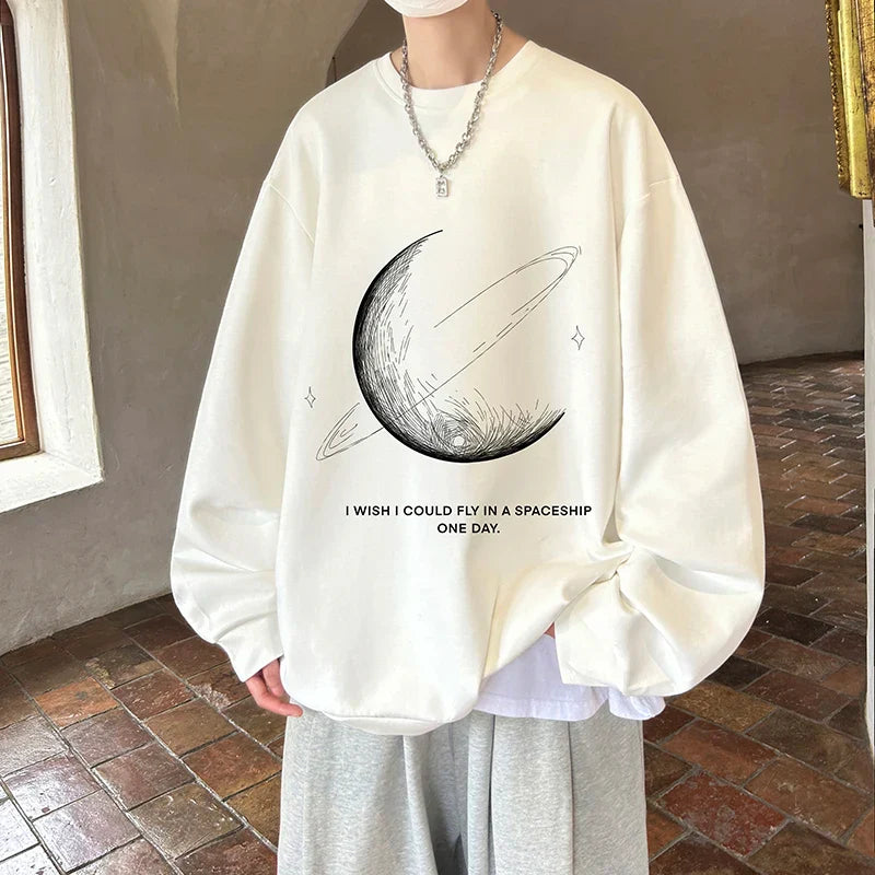 Men's Oversized Swetshirts Graphic Print Loose Pullovers Hio-hop Streetwear Harajuku Male Clothing Large Size Crew Neck Tops