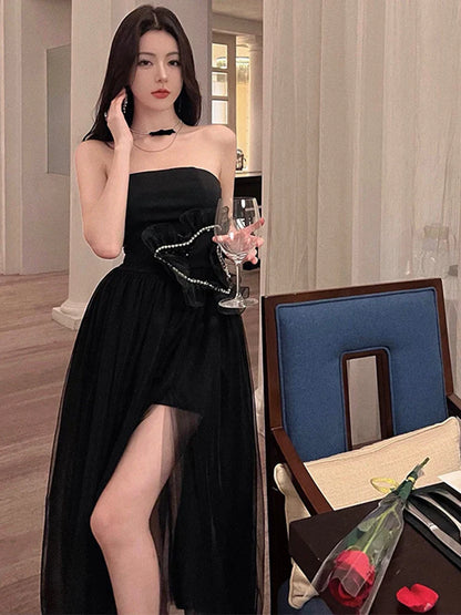 xsrrr DRESS TO IMPRESS Summer Women Evening Dress Black Sexy Chest Wrapping Backless Slim Maxi Dresses Party Gown Birthday Robe Mujer Vestidos Fiesta