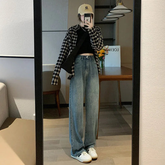 xsrrr Women's High Waist Wide Leg Jeans Summer Thin Vintage Straight Leg Pants Fashionable Floor Mopping Jeans