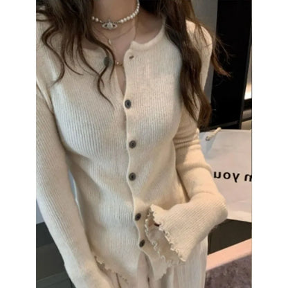 xsrrr Y2k Grey Vintage Women Kint Sweater Harajuku Long Sleeve Cardigan Irregular Korean Fashion Slim Autumn Jerseys Casual