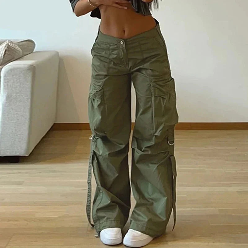 xsrrr y2k Streetwear Pockets Cargo Pants Harajuku Low Rise Baggy Straight Pants Loose Korean Fashion Trousers Aesthetic Womens