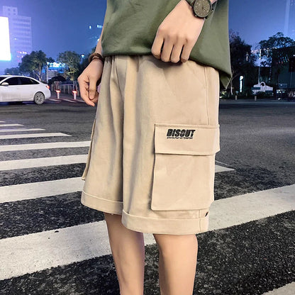 Oversize Casual Shorts Men's Thin Street Trend Big Pocket Overalls Sports Loose Straight Pants Printed Letters Summer Clothes