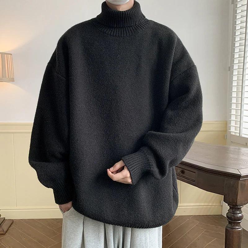 Men's Turtleneck Sweater Pullover Men Loose Casual Harajuku Korean Fashion Mens Oversized Sweater Fashion Thicken Warm Sweaters