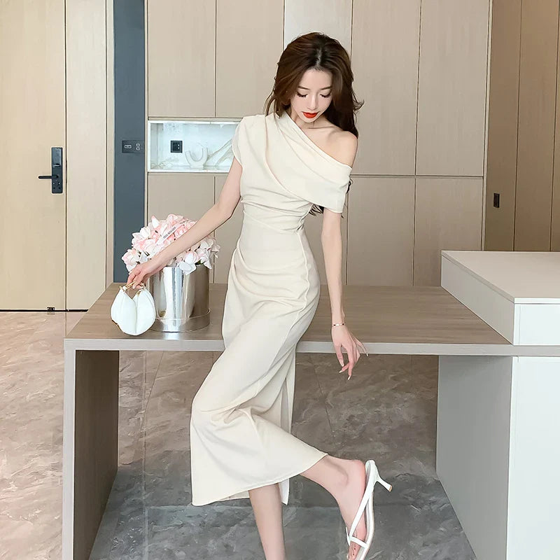 xsrrr Summer Fashion Elegant Off Shoulder Evening Party Dresses Sexy Vintage Casual Prom Birthday Vestidos Female Chic Clothes Robe