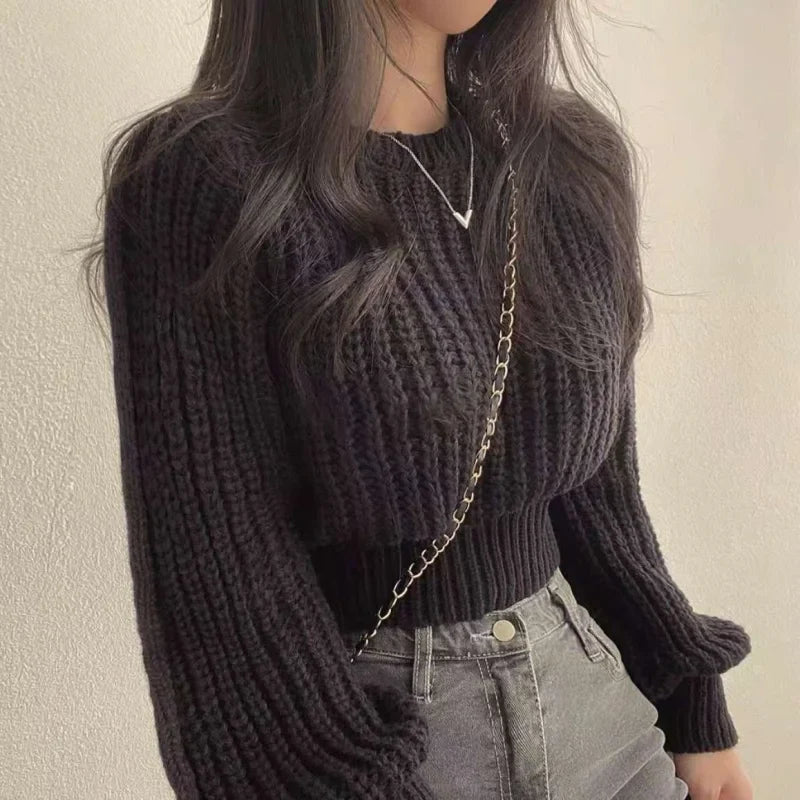 xsrrr FALL OUTFIT Loose Vintage Harajuku Lantern Long Sleeve Women Sweater Korean Autumn Knit Soft Warm Top Chic Pullovers Solid Femme Sweater