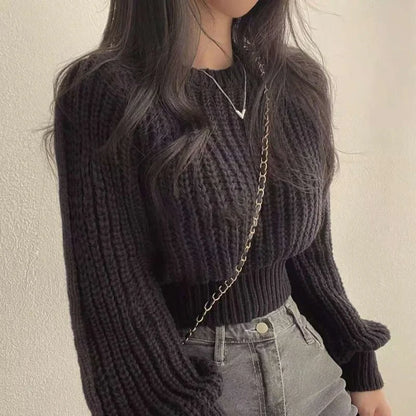 xsrrr FALL OUTFIT Loose Vintage Harajuku Lantern Long Sleeve Women Sweater Korean Autumn Knit Soft Warm Top Chic Pullovers Solid Femme Sweater