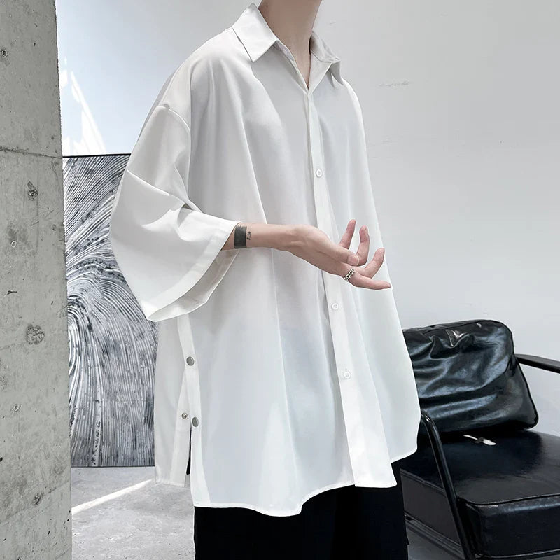 Summer Short Sleeved Shirt Men Fashion Social Mens Dress Shirt Korean Loose Casual Shirt Mens Oversized White Shirt M-3XL