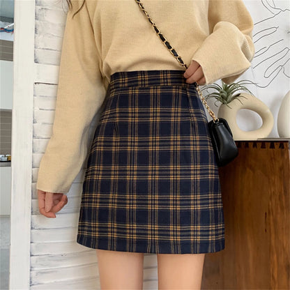 xsrrr Plaid Women Mini Skirt Summer A-Line Female Pleated Casual High Waist Women Girls Short Streetwear Student Skirts