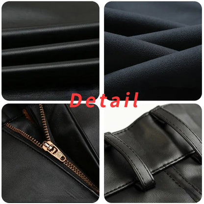 Men Leather Pants Slim PU Leather Trousers Fashion Elastic Motorcycle Leather Pants Waterproof Oil-Proof Male Bottoms Oversized