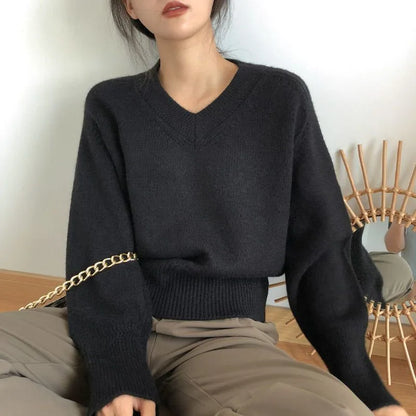 xsrrr New Autumn and Winter Fashion Lazy Style Retro Japanese V-neck Loose Versatile Slim and Fashionable Long Sleeve Women's Sweater