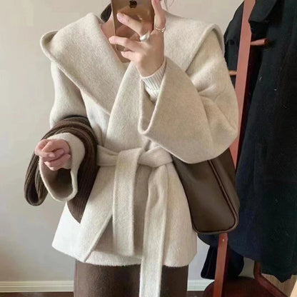 xsrrr Winter Jacket Women Thick Warm Loose Style Hood Luxury Casual Double -sided Wool Blends Ladies Miss Leisure Woolen Coat