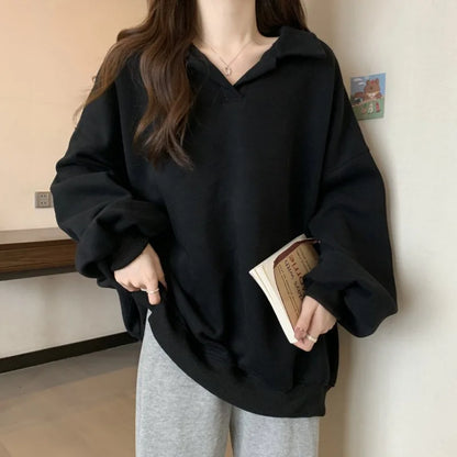 xsrrr WINTER OUTFITS Sweatshirts Women M-4XL Loose Classic Minimalist Pure Casual Daily Korean Style Basic Streetwear Autumn Stylish Students Retro