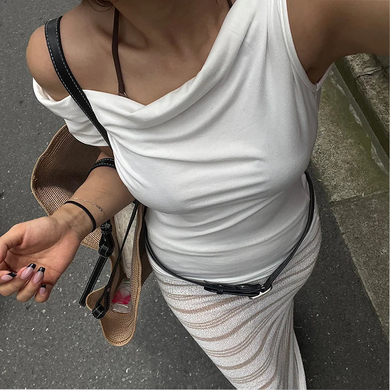 xsrrr Y2K Sexy Backless Crop Top Women Casual Summer Tops Short Sleeve V Neck Streetwear Slim Pullovers Off The Shoulder Tee Shirt