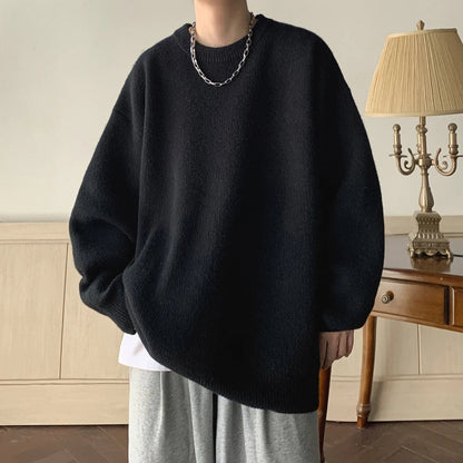 Winter Sweater Men Warm Fashion Solid Knitted Pullover Men Oversized Korean Loose Round Neck Sweater Mens Jumper Clothes M-2XL