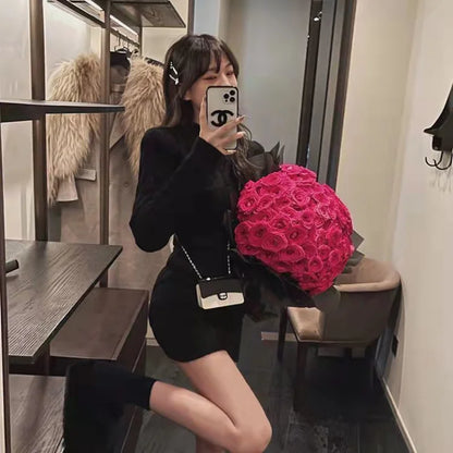 xsrrr Two Piece OF Pullover Autumn/Winter Knitted Sweater Set Pure Desire Short Sweater Sexy Spicy Girl Arm Wrap Skirt Sweater Female