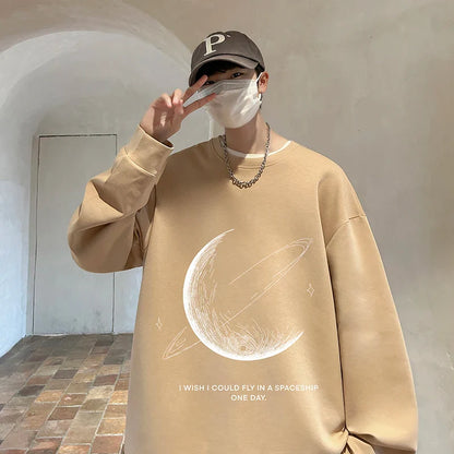 Men's Oversized Swetshirts Graphic Print Loose Pullovers Hio-hop Streetwear Harajuku Male Clothing Large Size Crew Neck Tops