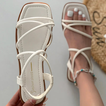 xsrrr Fashionable Flat Sandals Women Wear a Variety of Summer Fairy Style Simple Beach Roman Sandals Sandals