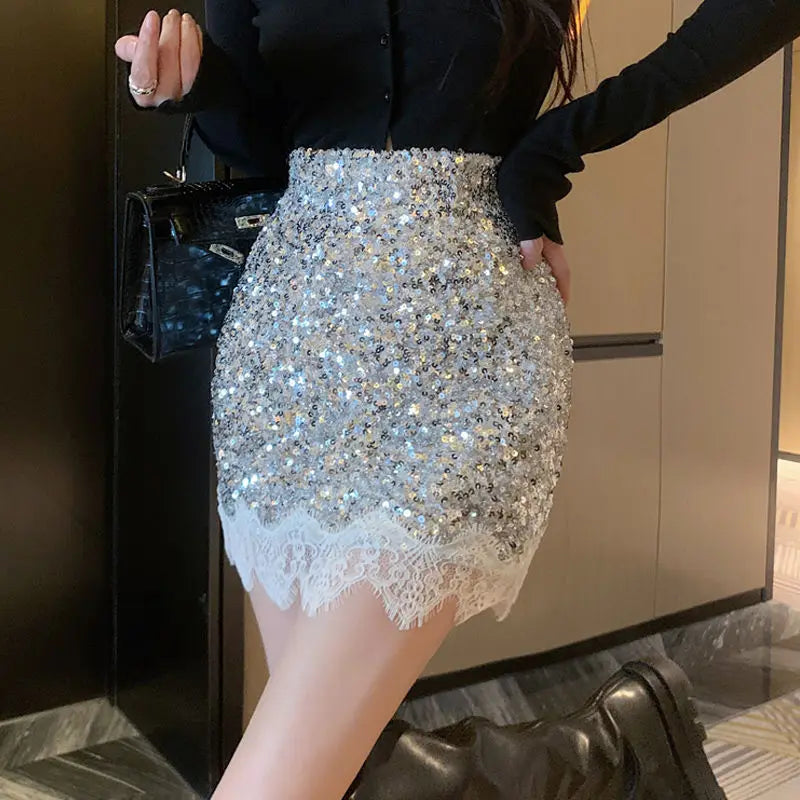 Hnewly NEW YEAR DRESS TO IMPRESS Skirts For Women Sequin Short Lace Mini Woman Skirt Harajuku Stylish Y2k Vintage Cheap V Modest Offer Aesthetic Hot Summer