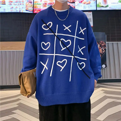 Lattice Korean Fashion Sweater Men Interior Harajuku Men's Clothes Winter Oversize Wool and Mixes Knit Korean Women's Print Luxury