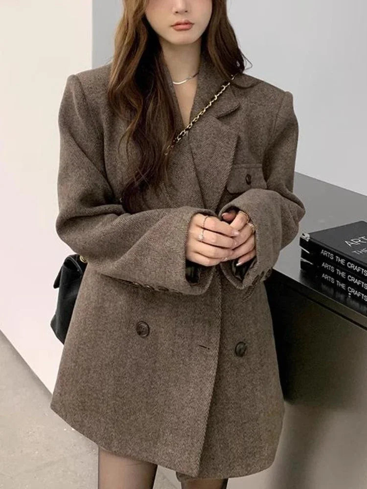 xsrrr Elegant Reversible Cashmere Coat Women's Autumn Winter Short New Loose Jackets Korean Chic Woolen Blazer Clothes Streetwear