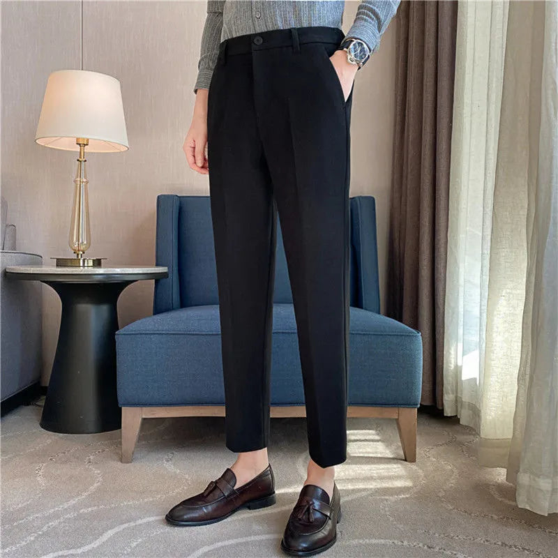 Mens Suit Pants Autumn And Winter Thick Brushed Woolen Loose Slim Solid Color Trend Casual Business Small Foot Trousers Oversize