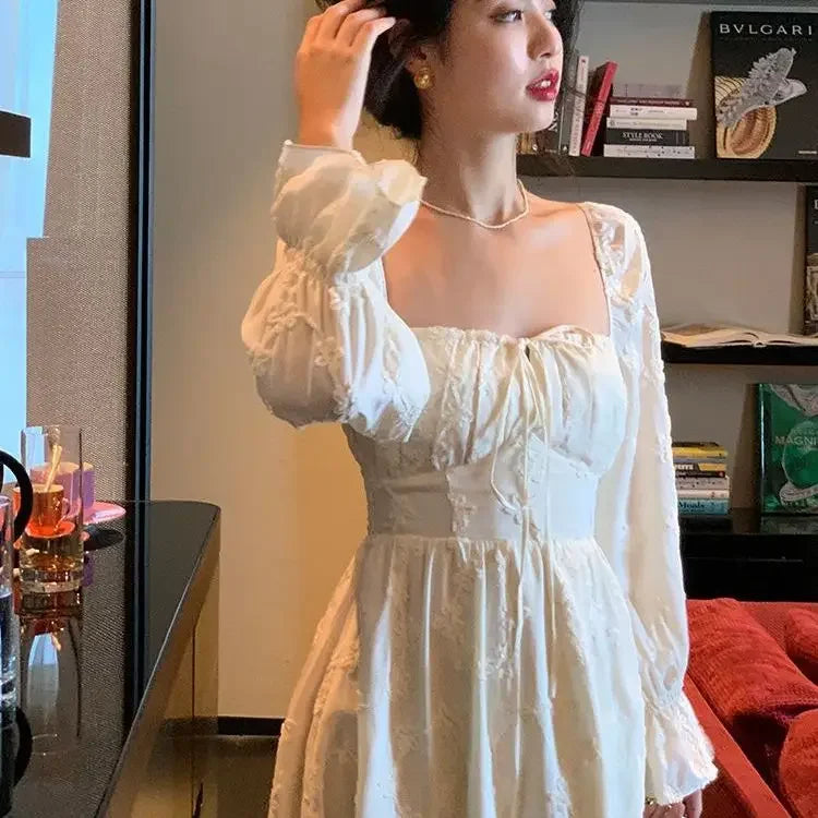 xsrrr DRESS TO IMPRESS Spring Elegant Long Fairy Dress Women Sweet Embroidery Flare Sleeve Casual Dress Office Lady Fashion Korean Party Dress Y2k