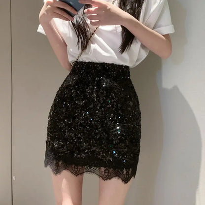 Hnewly NEW YEAR DRESS TO IMPRESS Skirts For Women Sequin Short Lace Mini Woman Skirt Harajuku Stylish Y2k Vintage Cheap V Modest Offer Aesthetic Hot Summer