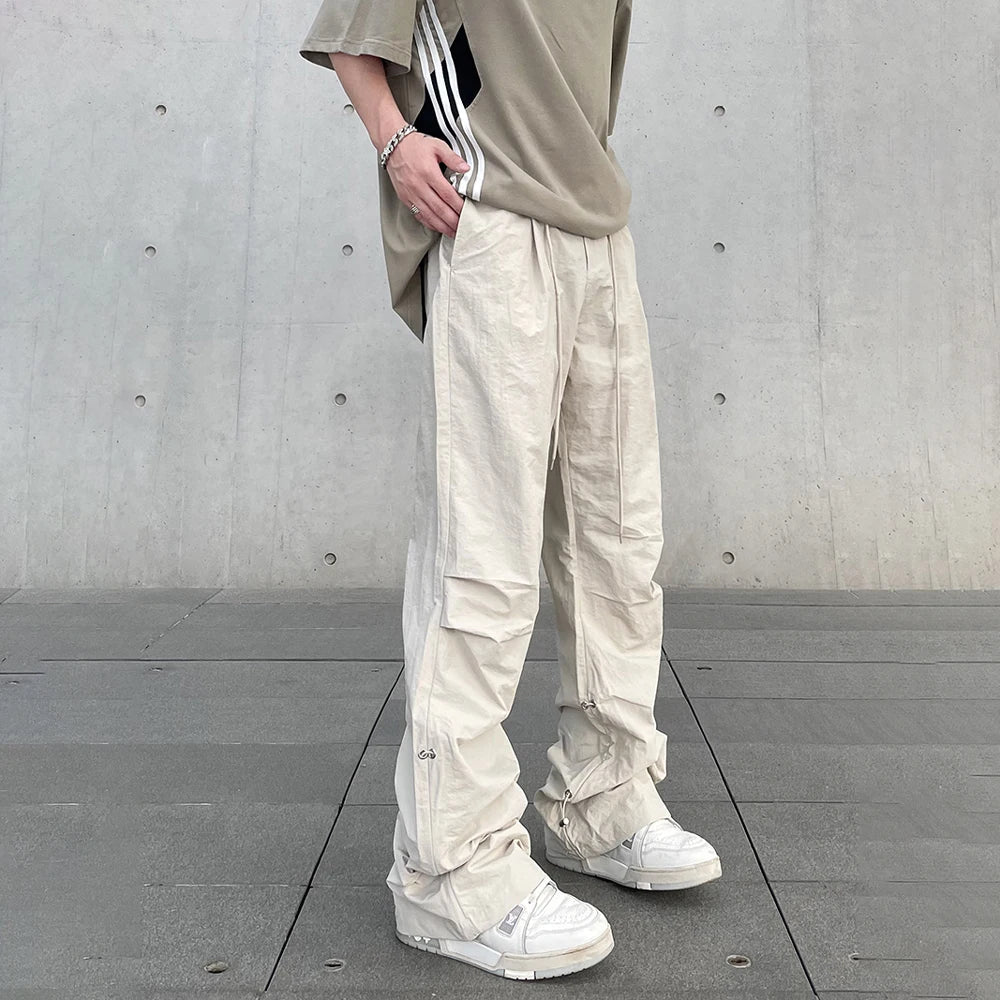 Baggy Cargo Pants Men Y2k Streetwear Bright White Straight-leg Autumn Elastic Waist Wide Leg Casual Oversized Stacked Trousers