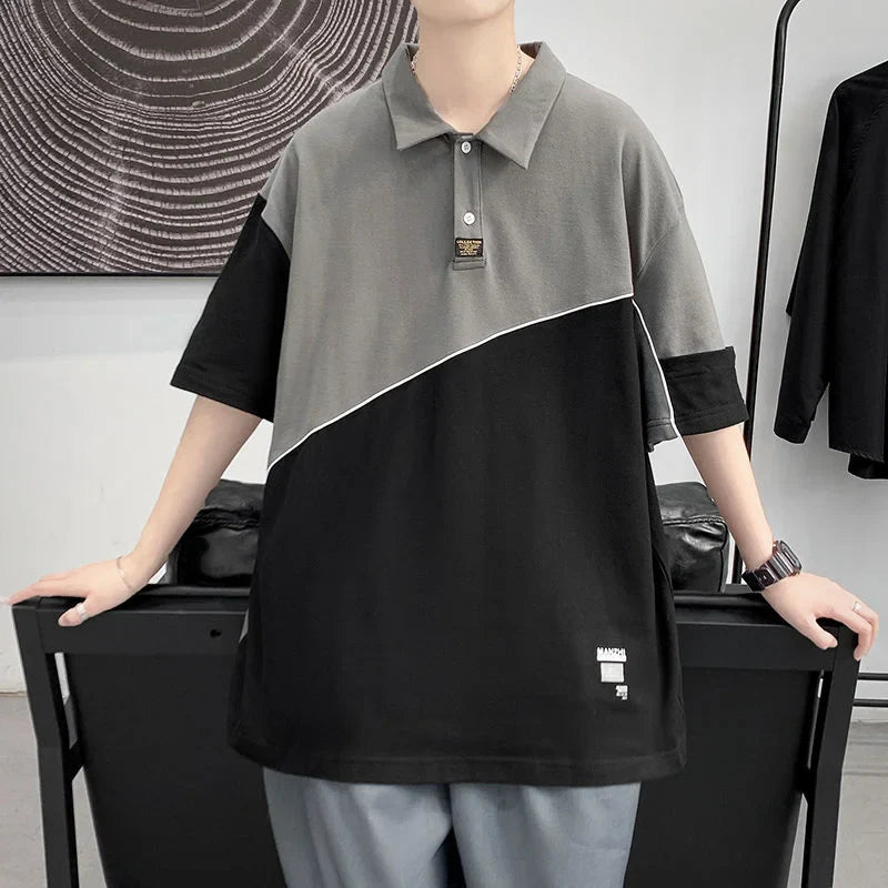 Men's POLO Shirt Stitching Casual Wild Top Oversize Short-sleeved Classic Retro Half-sleeve T-shirt Casual Sports Men's Clothes