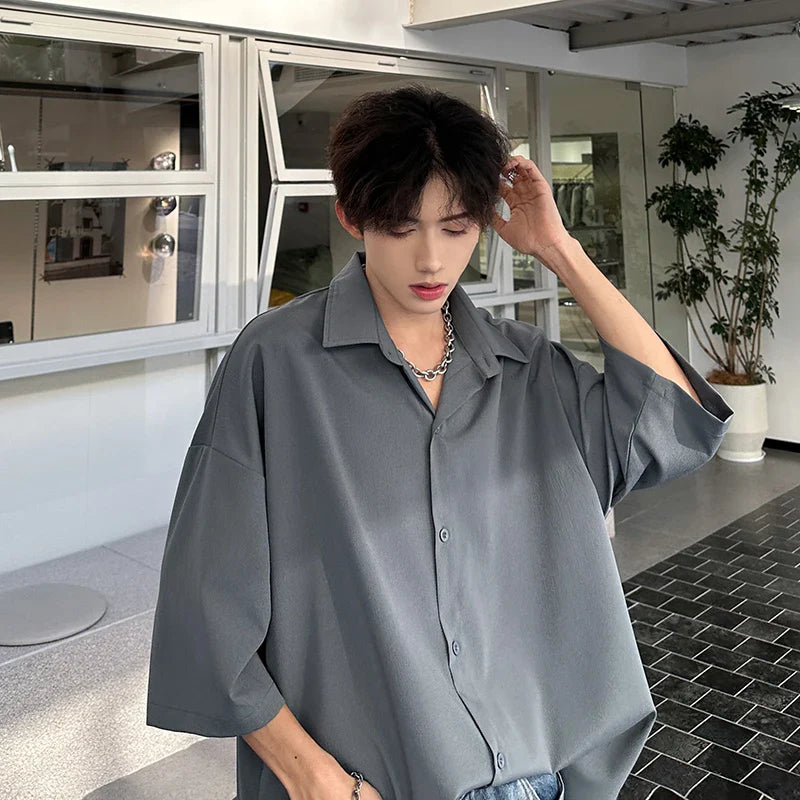 Summer Short Sleeved Shirt Men Fashion Oversized Casual Shirt Men Streetwear Korean Loose White Shirts Mens Formal Dress Shirt