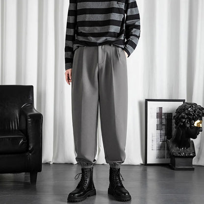 Black Men's Trousers Korean Fashion Baggy High Waist Straight Suit Pants Spring Autumn Casual Oversized Male Bottoms Y2k Clothes