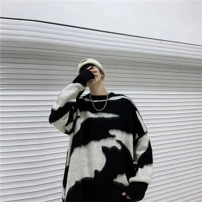 Striped Pullovers Hip Hop Men's Harajuku Clothes Design Sweater Personality Knitted Print Women's Korean Fashion Oversize Hip Hop